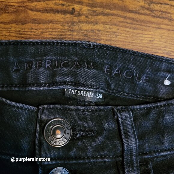American Eagle Jeans 2 R Dream Jegging Crop Button Fly Black Wash Denim Stretch - Picture 4 of 12